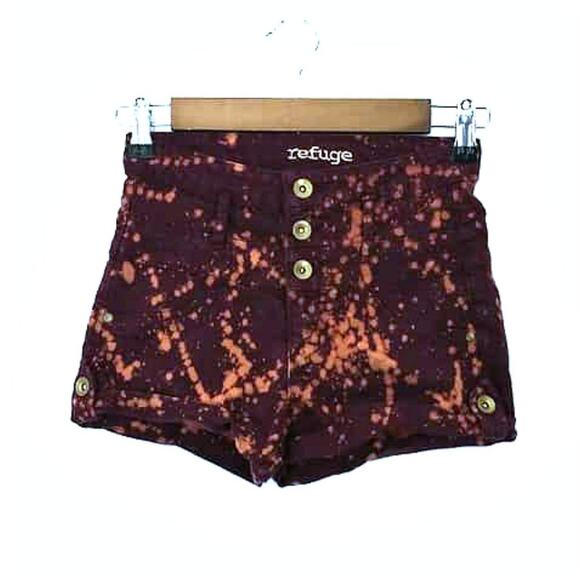 Custom Upcycled Cranberry Bleach Splattered Cuffed Jean Shorts Festival Sz 24 - Picture 1 of 5